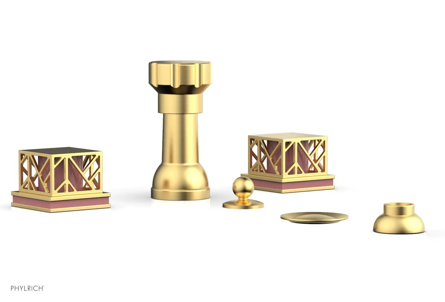 Phylrich JOLIE Four Hole Bidet Set - Square Handles with "Pink Accents" by Phylrich