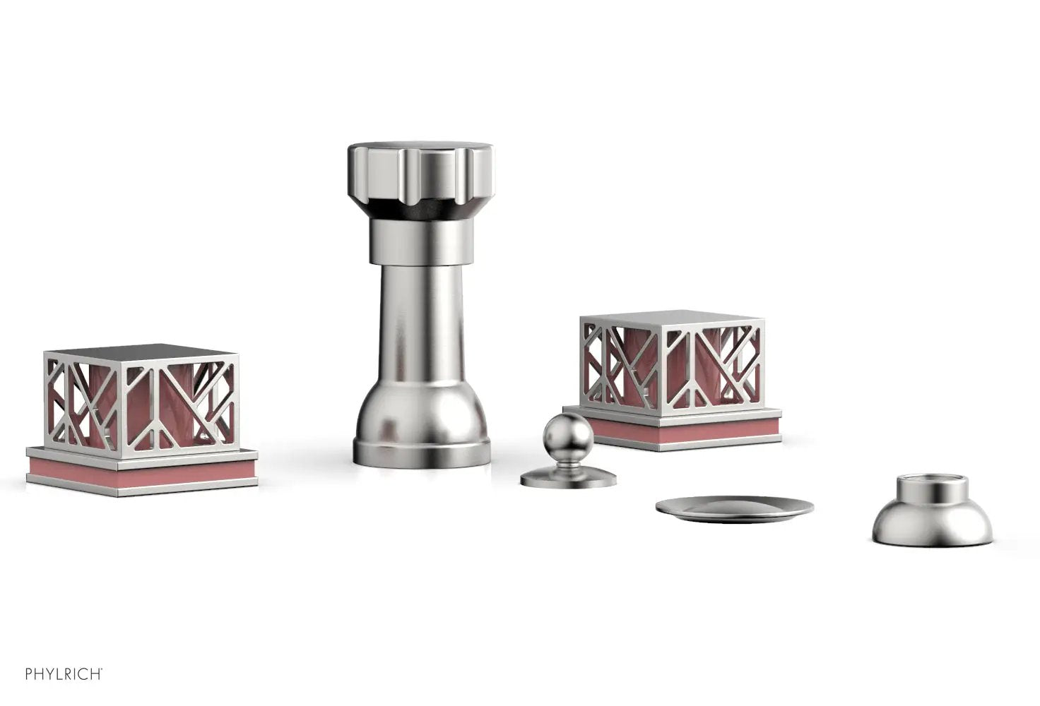 Phylrich JOLIE Four Hole Bidet Set - Square Handles with "Pink Accents" by Phylrich