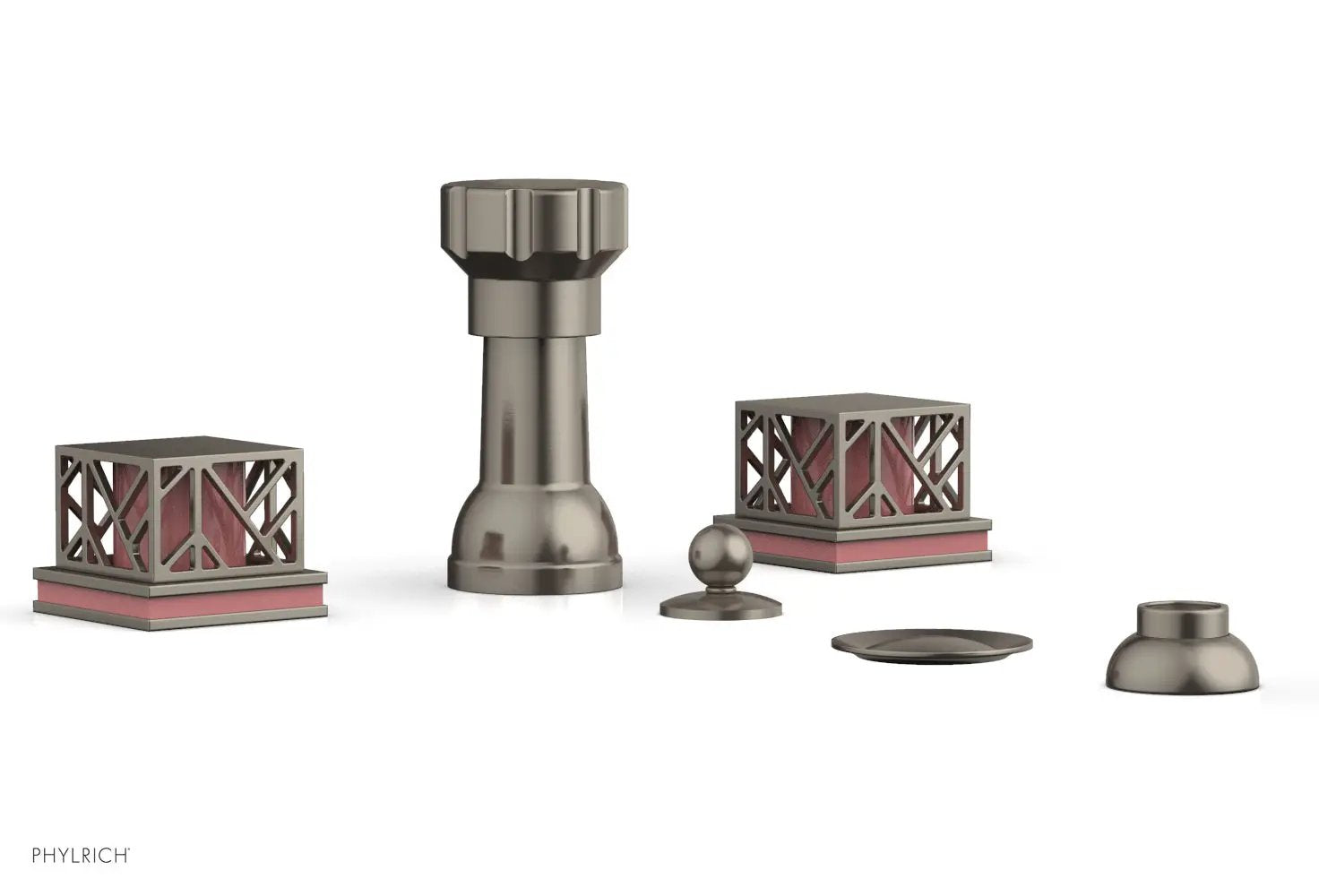 Phylrich JOLIE Four Hole Bidet Set - Square Handles with "Pink Accents" by Phylrich
