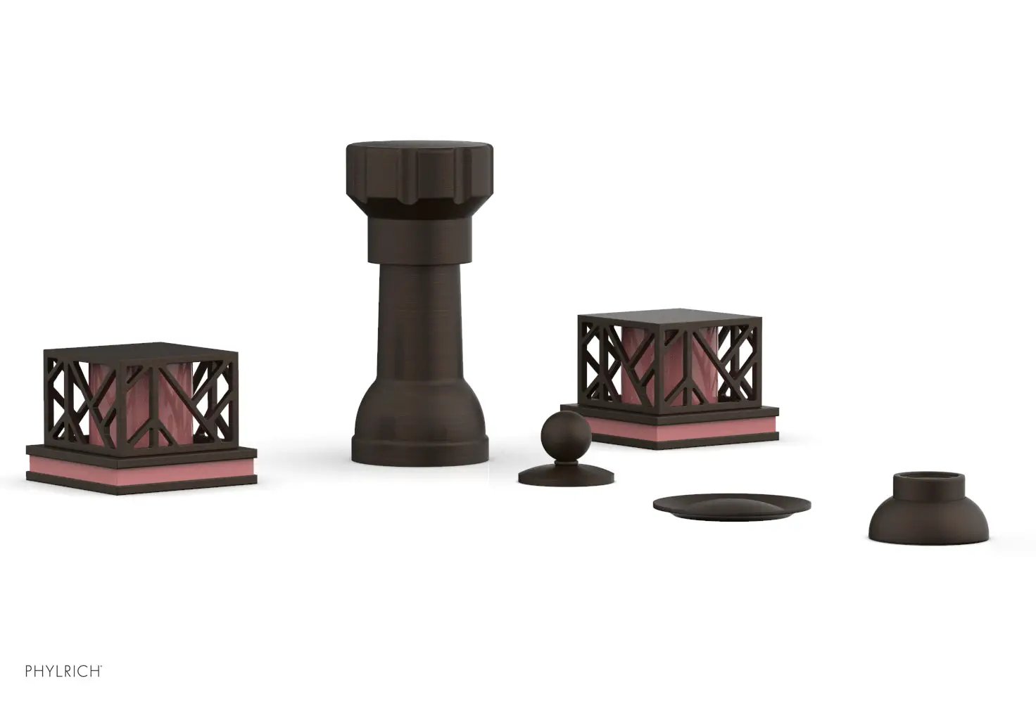 Phylrich JOLIE Four Hole Bidet Set - Square Handles with "Pink Accents" by Phylrich