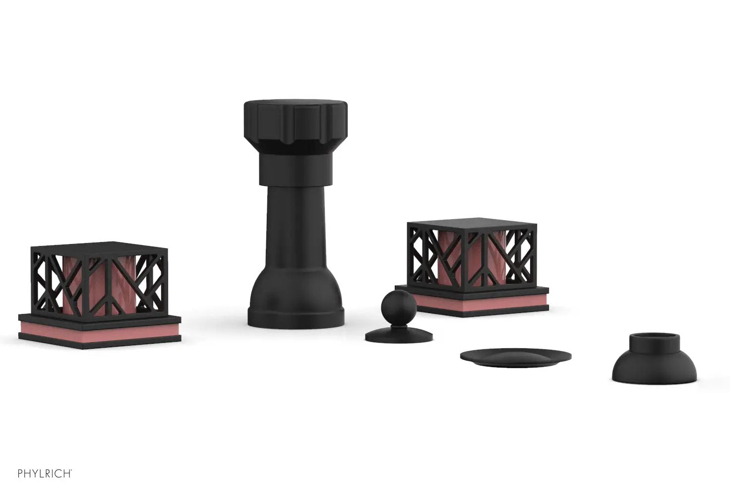 Phylrich JOLIE Four Hole Bidet Set - Square Handles with "Pink Accents" by Phylrich