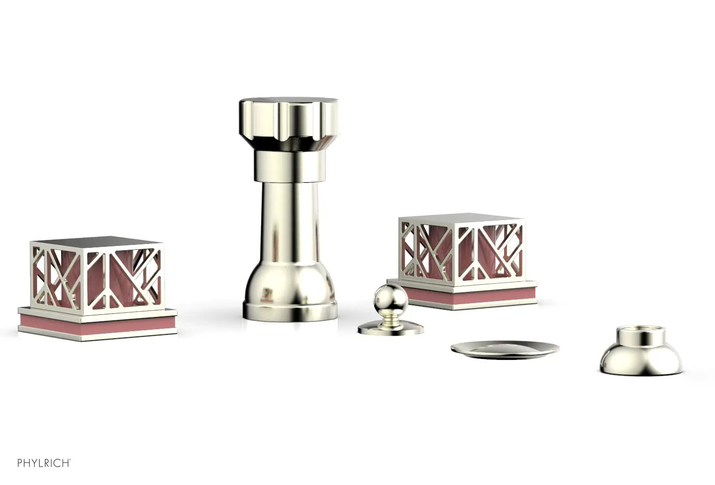 Phylrich JOLIE Four Hole Bidet Set - Square Handles with "Pink Accents" by Phylrich