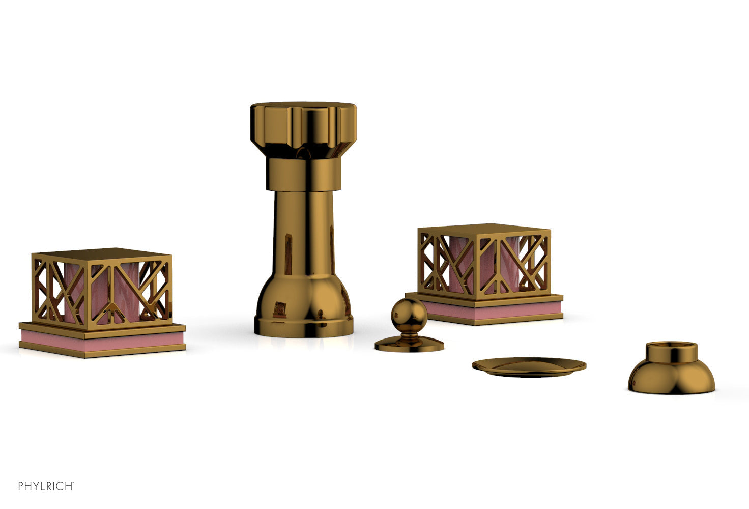 Phylrich JOLIE Four Hole Bidet Set - Square Handles with "Pink Accents"