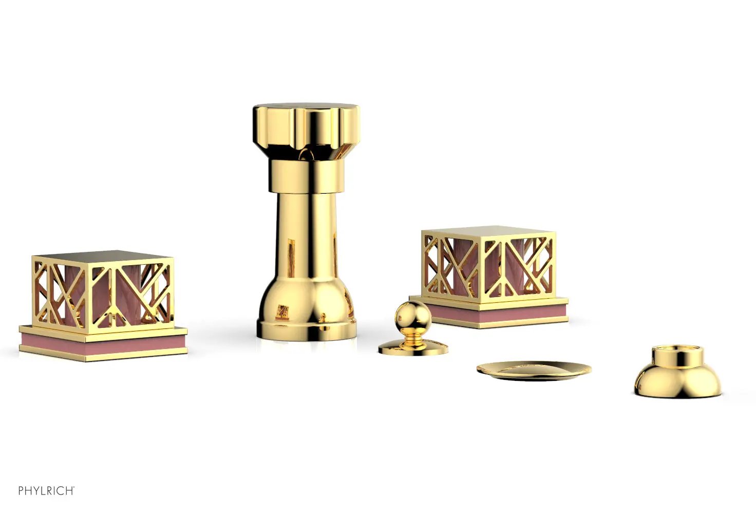 Phylrich JOLIE Four Hole Bidet Set - Square Handles with "Pink Accents" by Phylrich