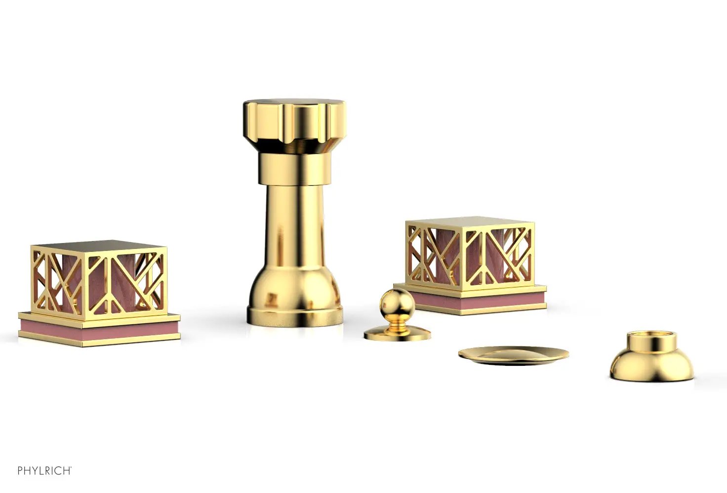 Phylrich JOLIE Four Hole Bidet Set - Square Handles with "Pink Accents" by Phylrich