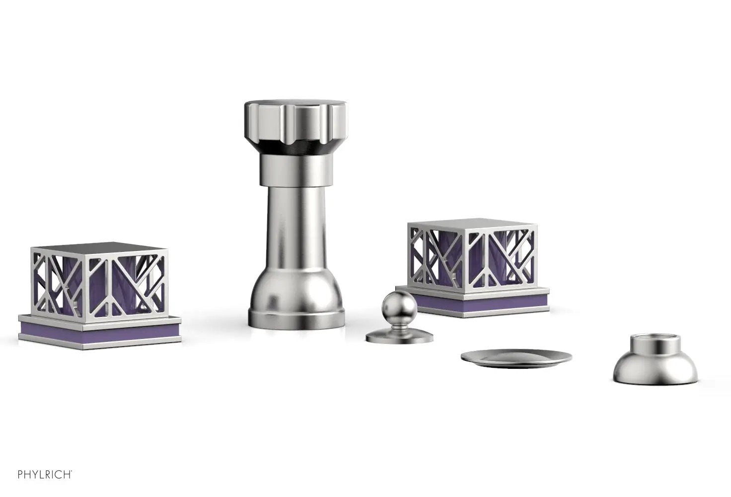 Phylrich JOLIE Four Hole Bidet Set - Square Handles with "Purple Accents" by Phylrich