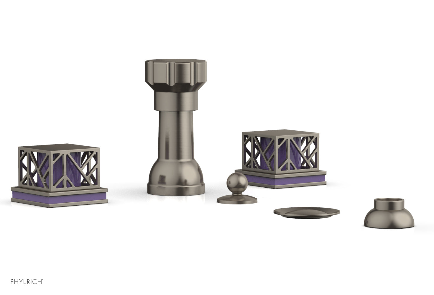 Phylrich JOLIE Four Hole Bidet Set - Square Handles with "Purple Accents"