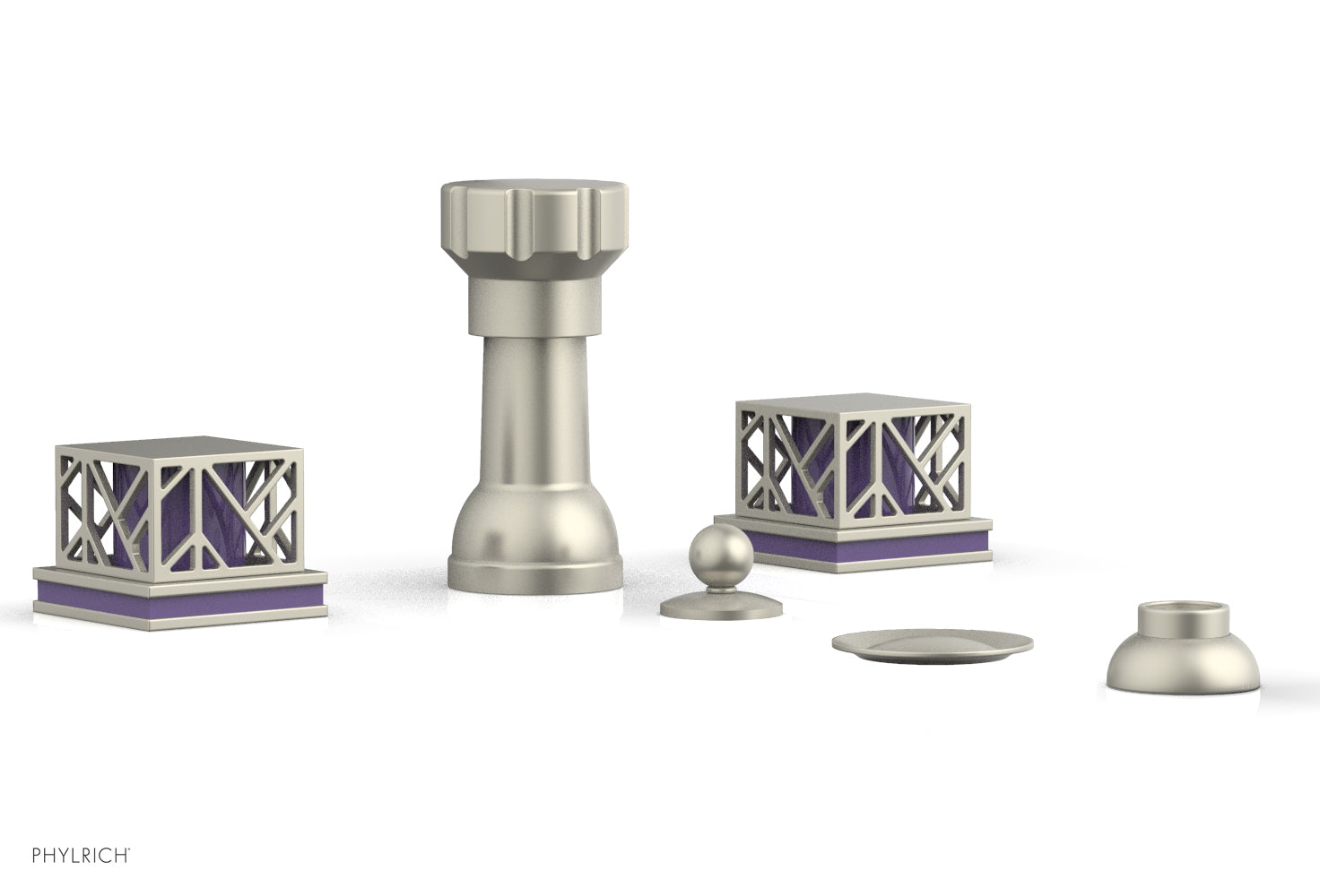 Phylrich JOLIE Four Hole Bidet Set - Square Handles with "Purple Accents"