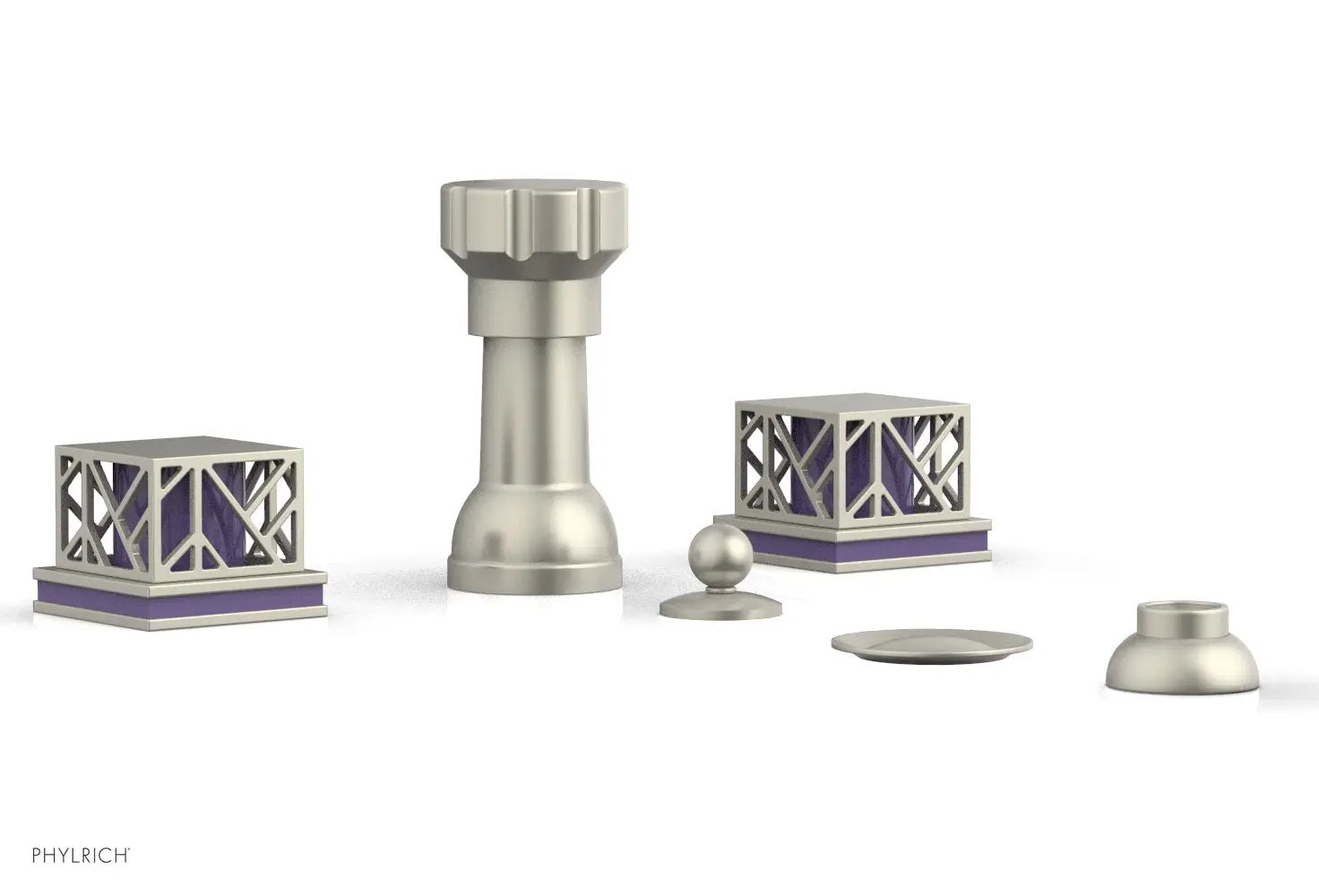 Phylrich JOLIE Four Hole Bidet Set - Square Handles with "Purple Accents" by Phylrich