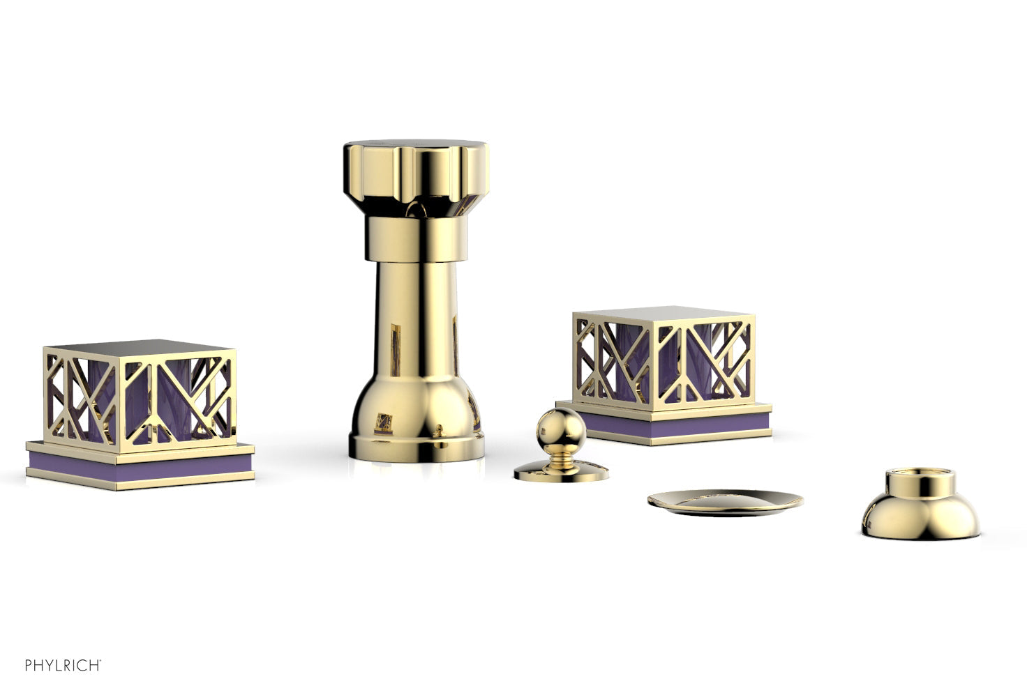 Phylrich JOLIE Four Hole Bidet Set - Square Handles with "Purple Accents"