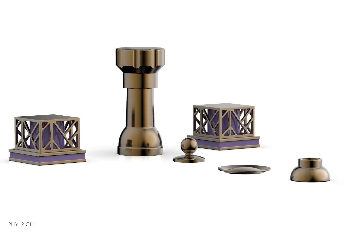 Phylrich JOLIE Four Hole Bidet Set - Square Handles with "Purple Accents" by Phylrich