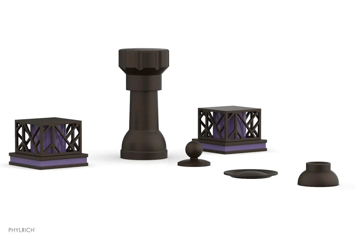 Phylrich JOLIE Four Hole Bidet Set - Square Handles with "Purple Accents" by Phylrich