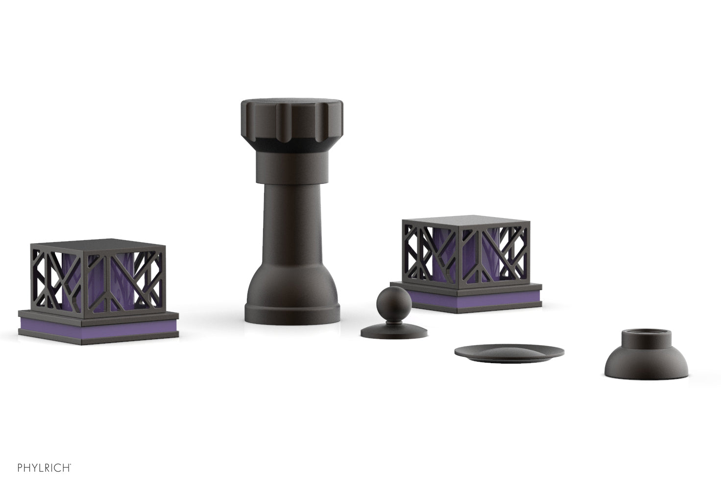 Phylrich JOLIE Four Hole Bidet Set - Square Handles with "Purple Accents"