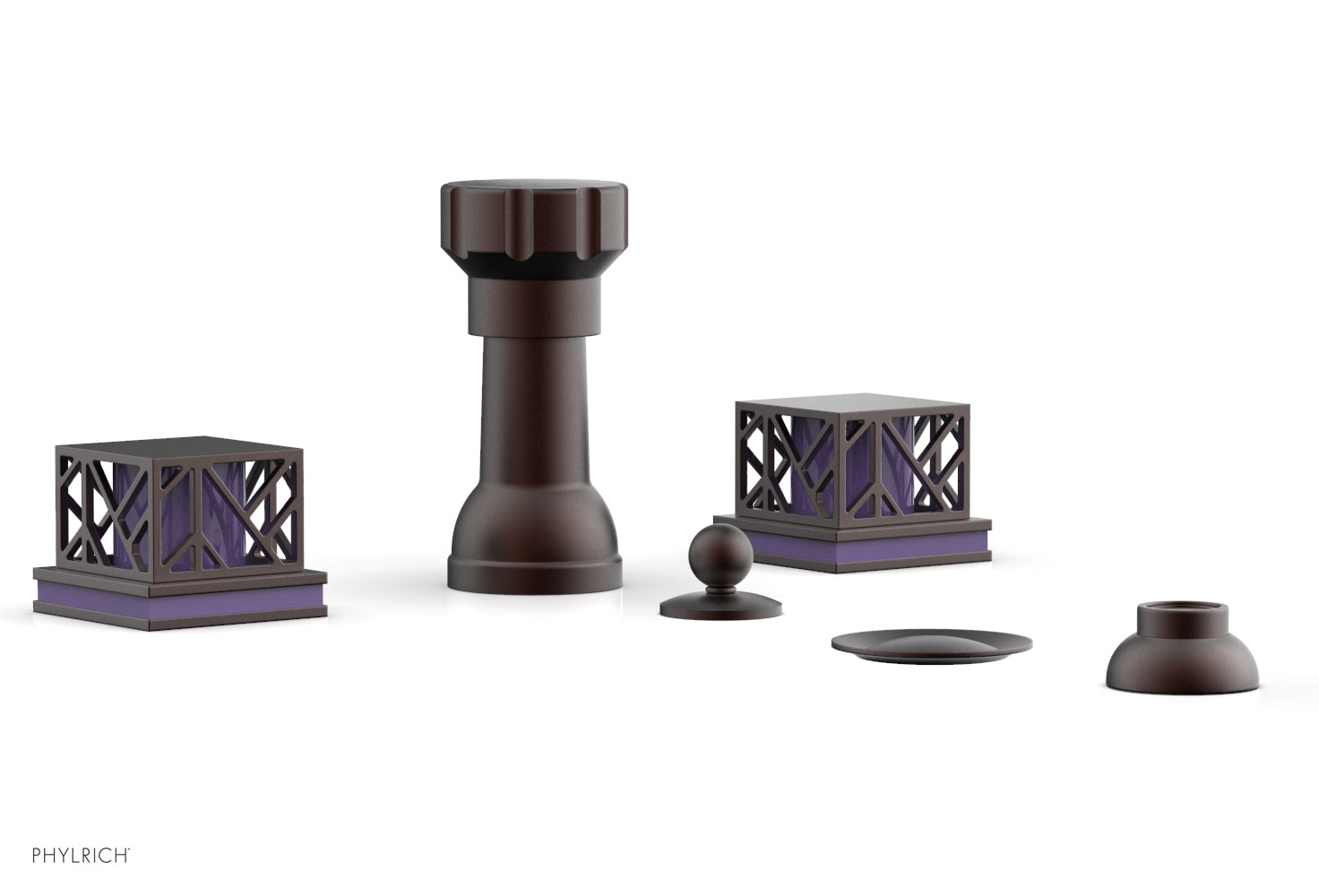 Phylrich JOLIE Four Hole Bidet Set - Square Handles with "Purple Accents"