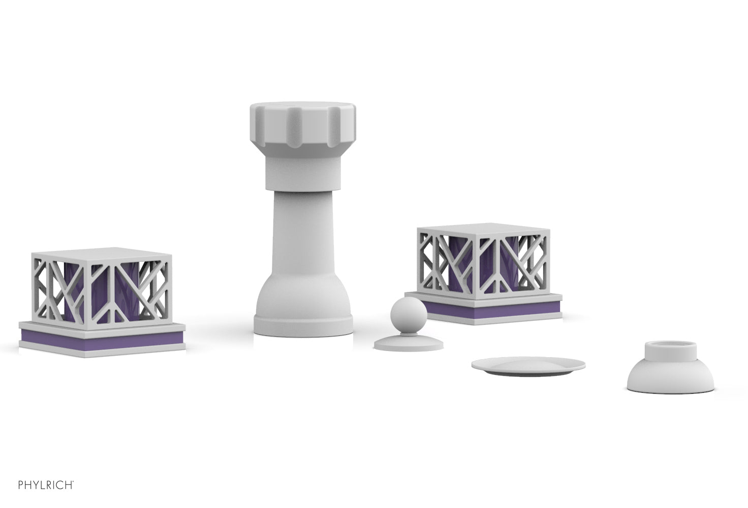 Phylrich JOLIE Four Hole Bidet Set - Square Handles with "Purple Accents"