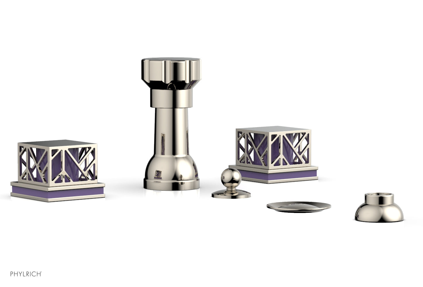 Phylrich JOLIE Four Hole Bidet Set - Square Handles with "Purple Accents"