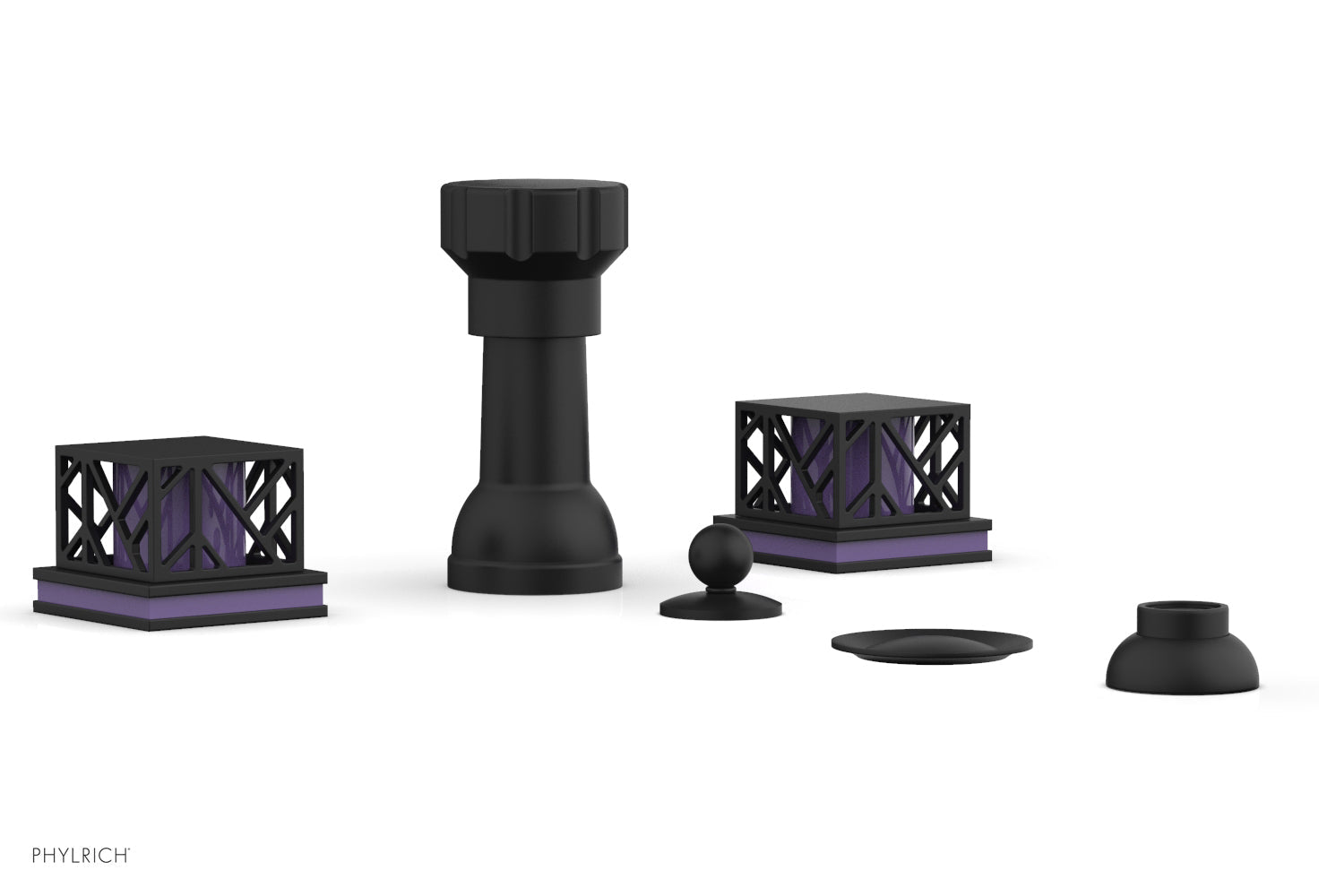 Phylrich JOLIE Four Hole Bidet Set - Square Handles with "Purple Accents"