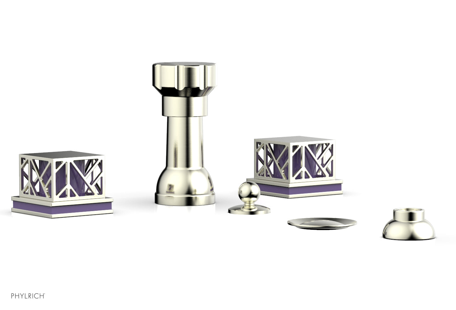 Phylrich JOLIE Four Hole Bidet Set - Square Handles with "Purple Accents"