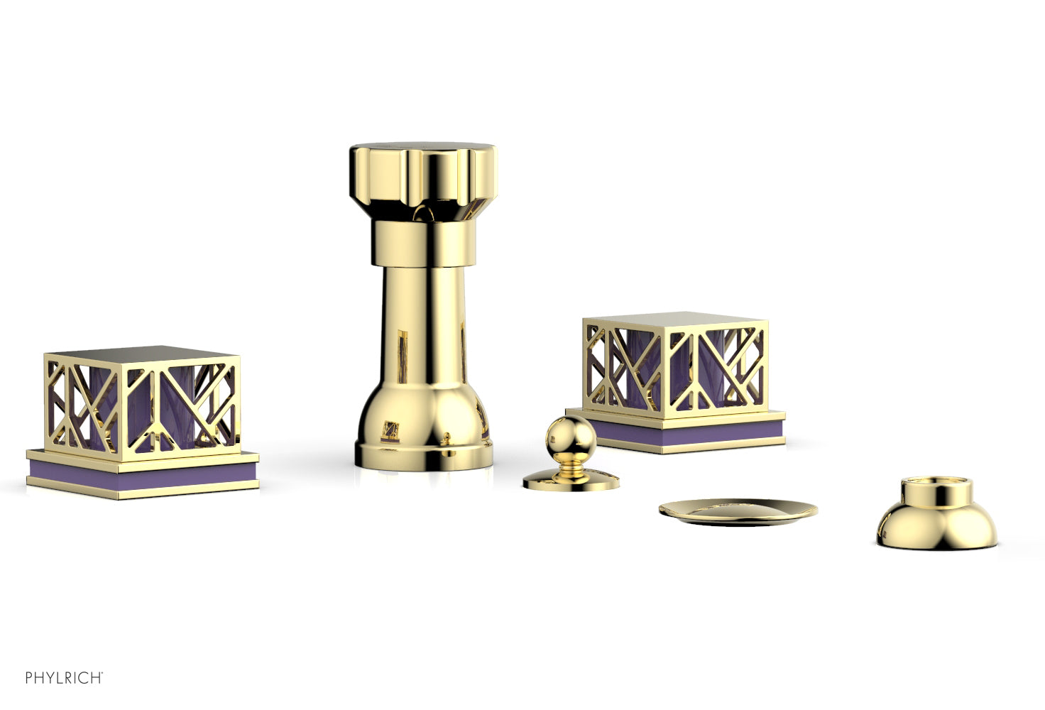 Phylrich JOLIE Four Hole Bidet Set - Square Handles with "Purple Accents"