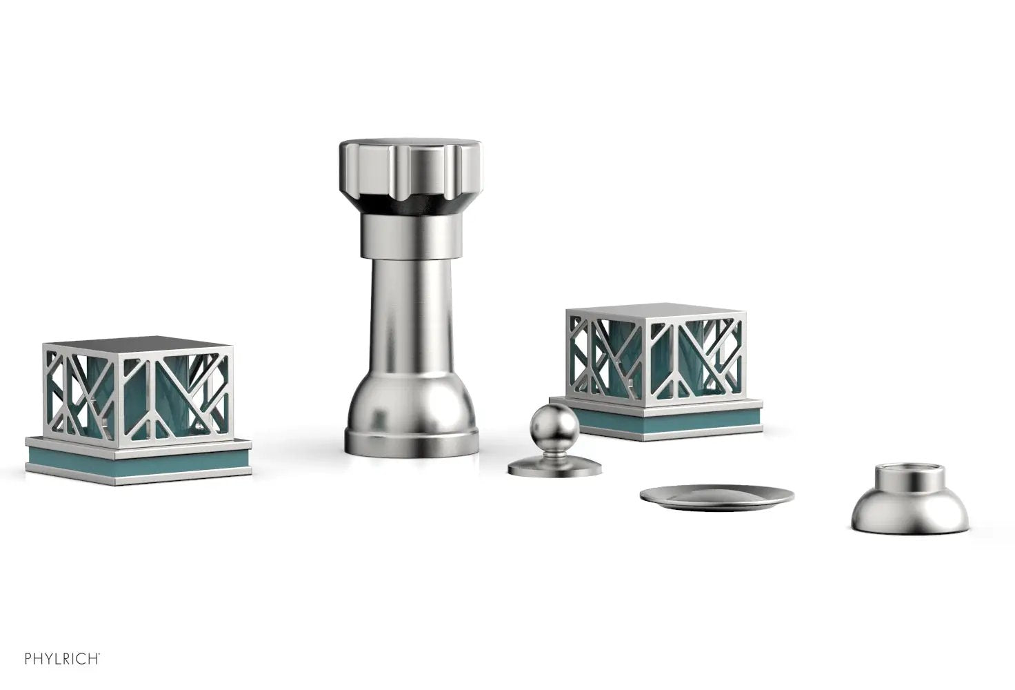 Phylrich JOLIE Four Hole Bidet Set - Square Handles with "Turquoise Accents" by Phylrich