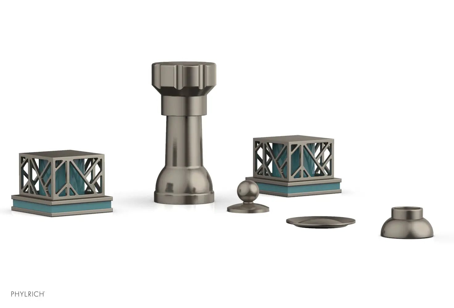 Phylrich JOLIE Four Hole Bidet Set - Square Handles with "Turquoise Accents" by Phylrich