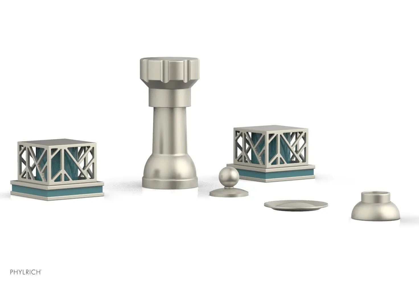 Phylrich JOLIE Four Hole Bidet Set - Square Handles with "Turquoise Accents" by Phylrich