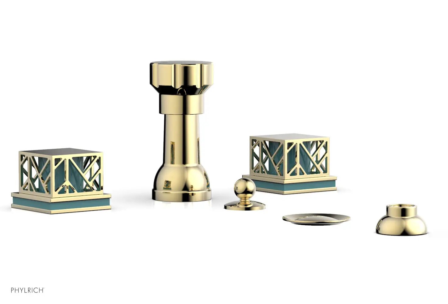 Phylrich JOLIE Four Hole Bidet Set - Square Handles with "Turquoise Accents" by Phylrich