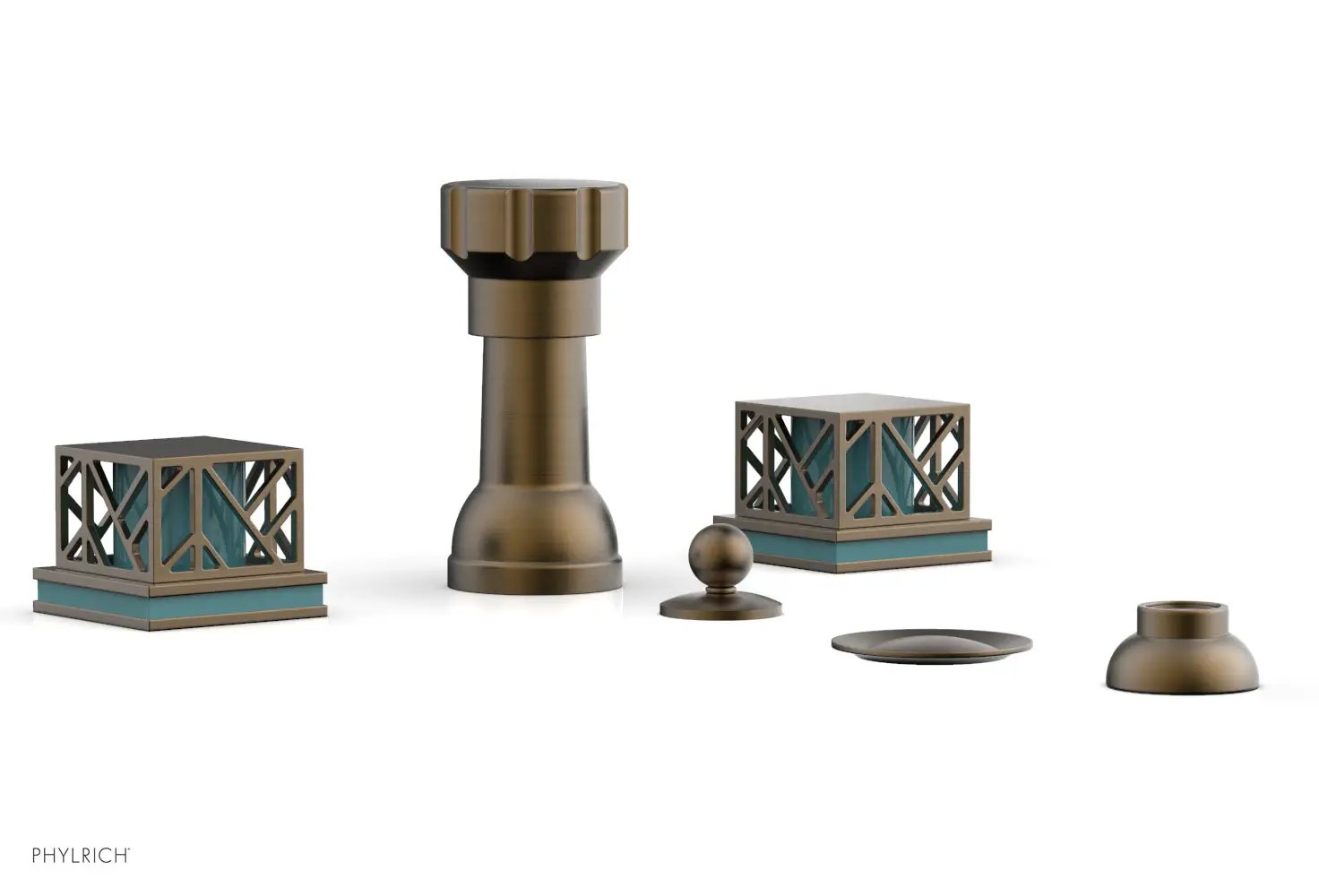 Phylrich JOLIE Four Hole Bidet Set - Square Handles with "Turquoise Accents" by Phylrich