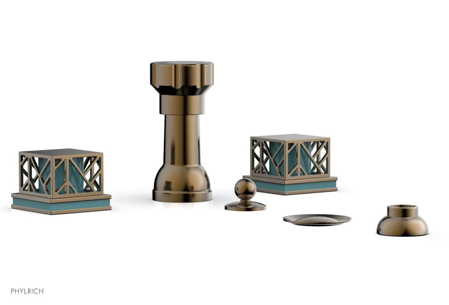Phylrich JOLIE Four Hole Bidet Set - Square Handles with "Turquoise Accents" by Phylrich