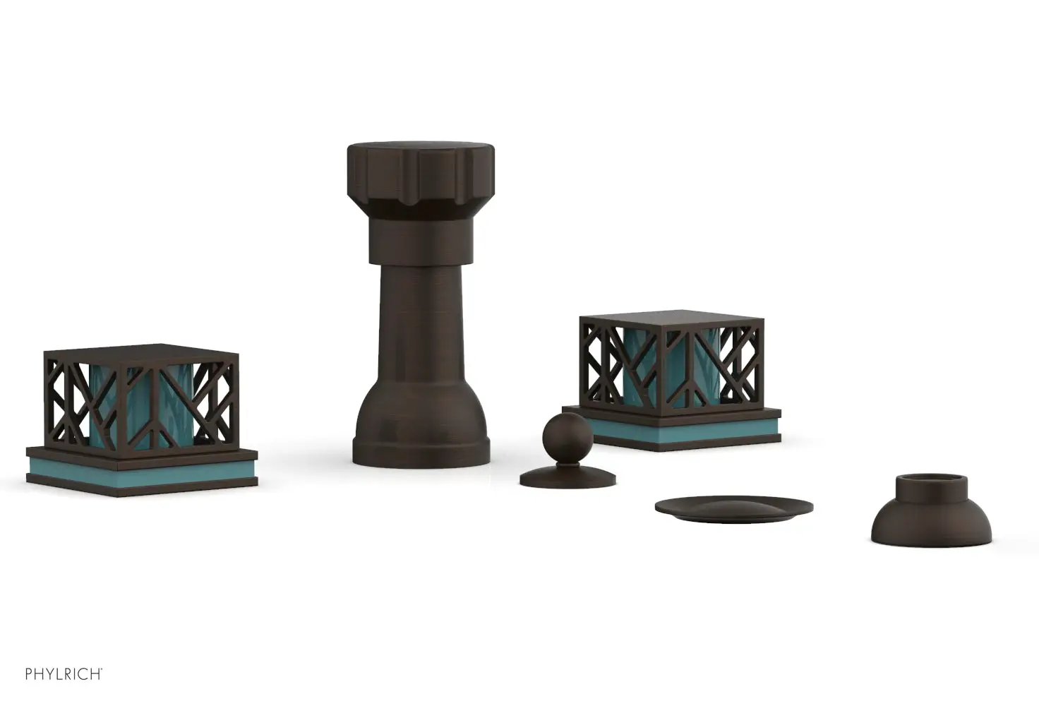 Phylrich JOLIE Four Hole Bidet Set - Square Handles with "Turquoise Accents" by Phylrich