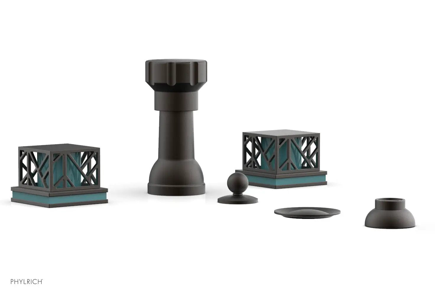 Phylrich JOLIE Four Hole Bidet Set - Square Handles with "Turquoise Accents" by Phylrich
