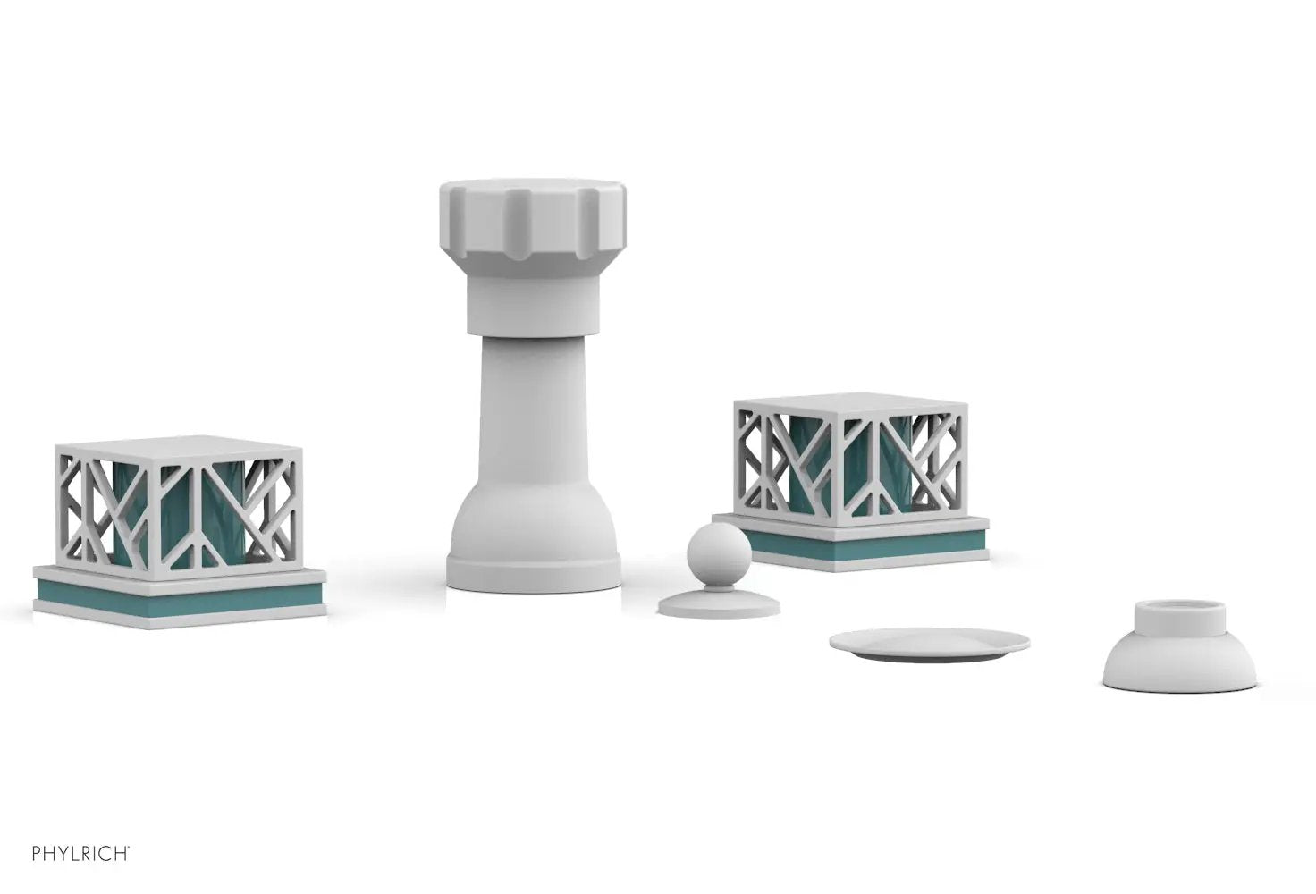 Phylrich JOLIE Four Hole Bidet Set - Square Handles with "Turquoise Accents" by Phylrich