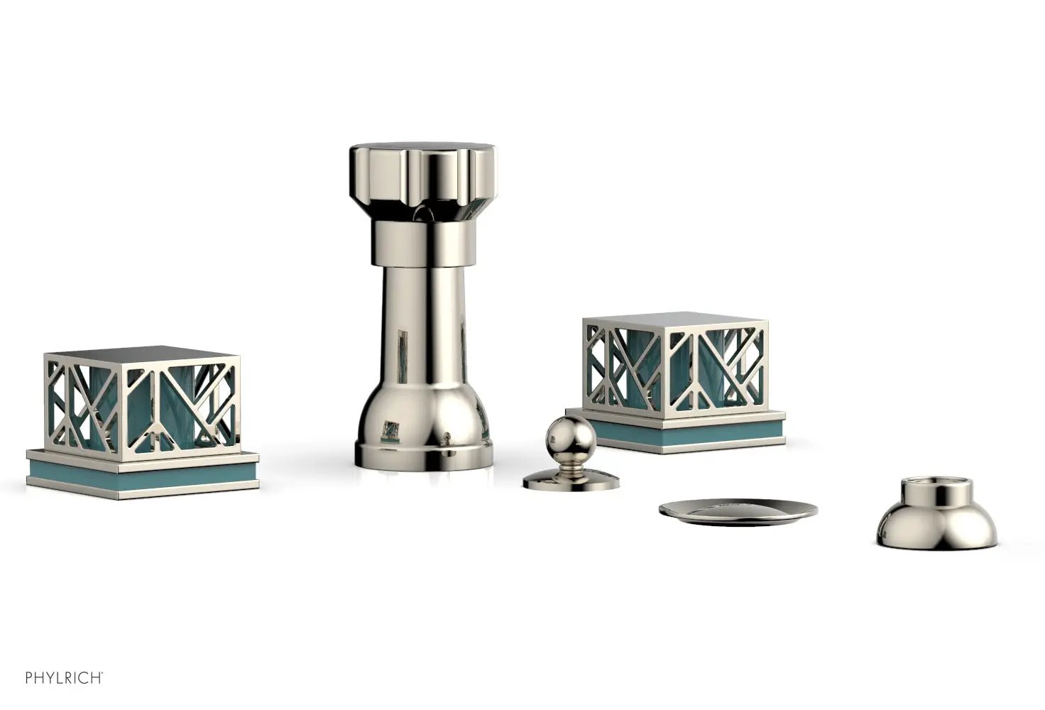 Phylrich JOLIE Four Hole Bidet Set - Square Handles with "Turquoise Accents" by Phylrich