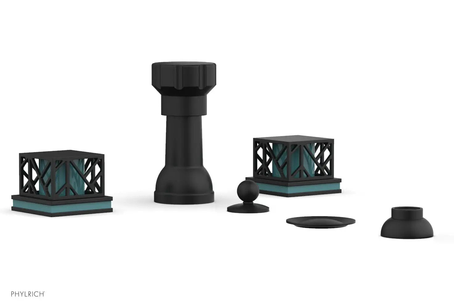 Phylrich JOLIE Four Hole Bidet Set - Square Handles with "Turquoise Accents" by Phylrich