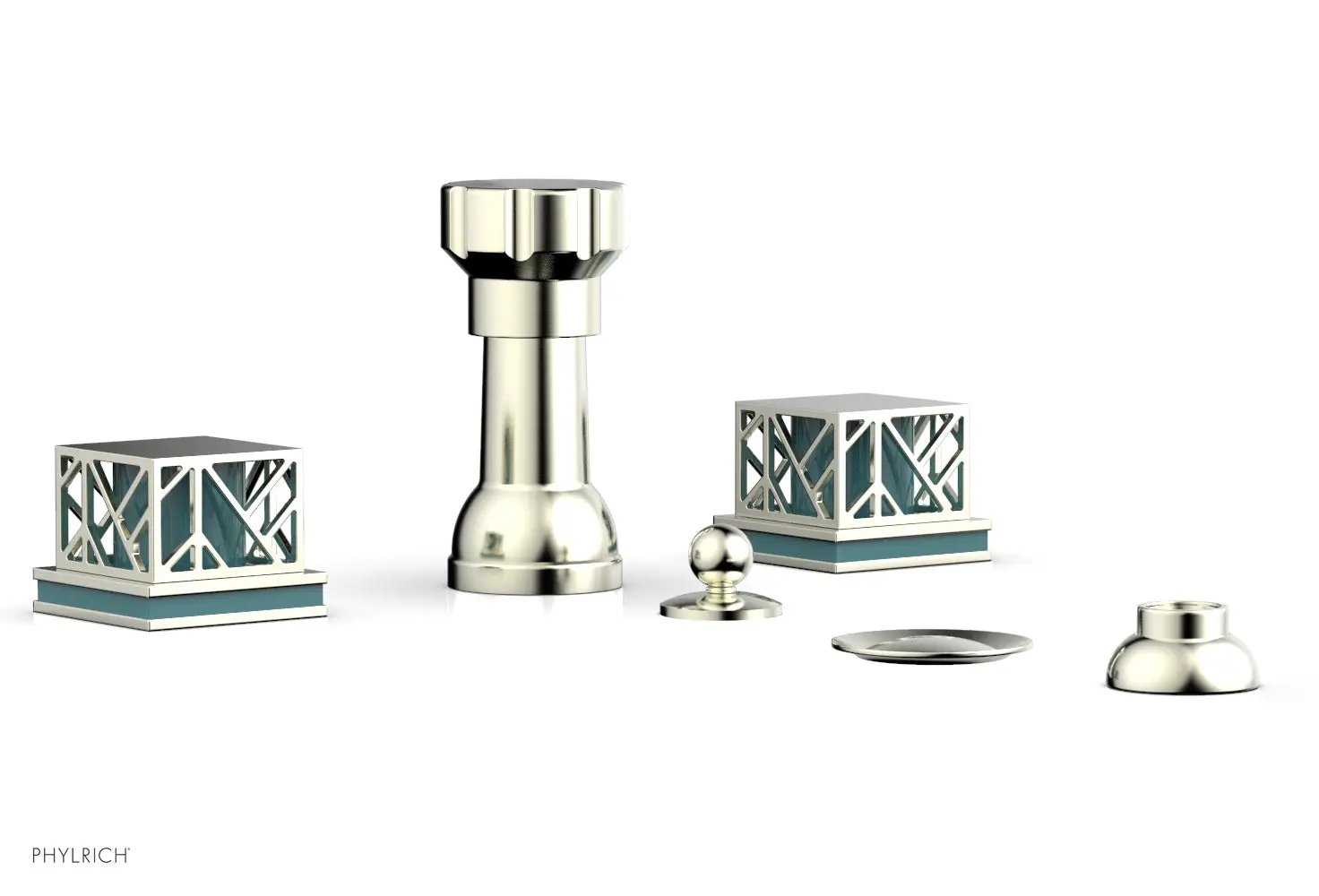 Phylrich JOLIE Four Hole Bidet Set - Square Handles with "Turquoise Accents" by Phylrich