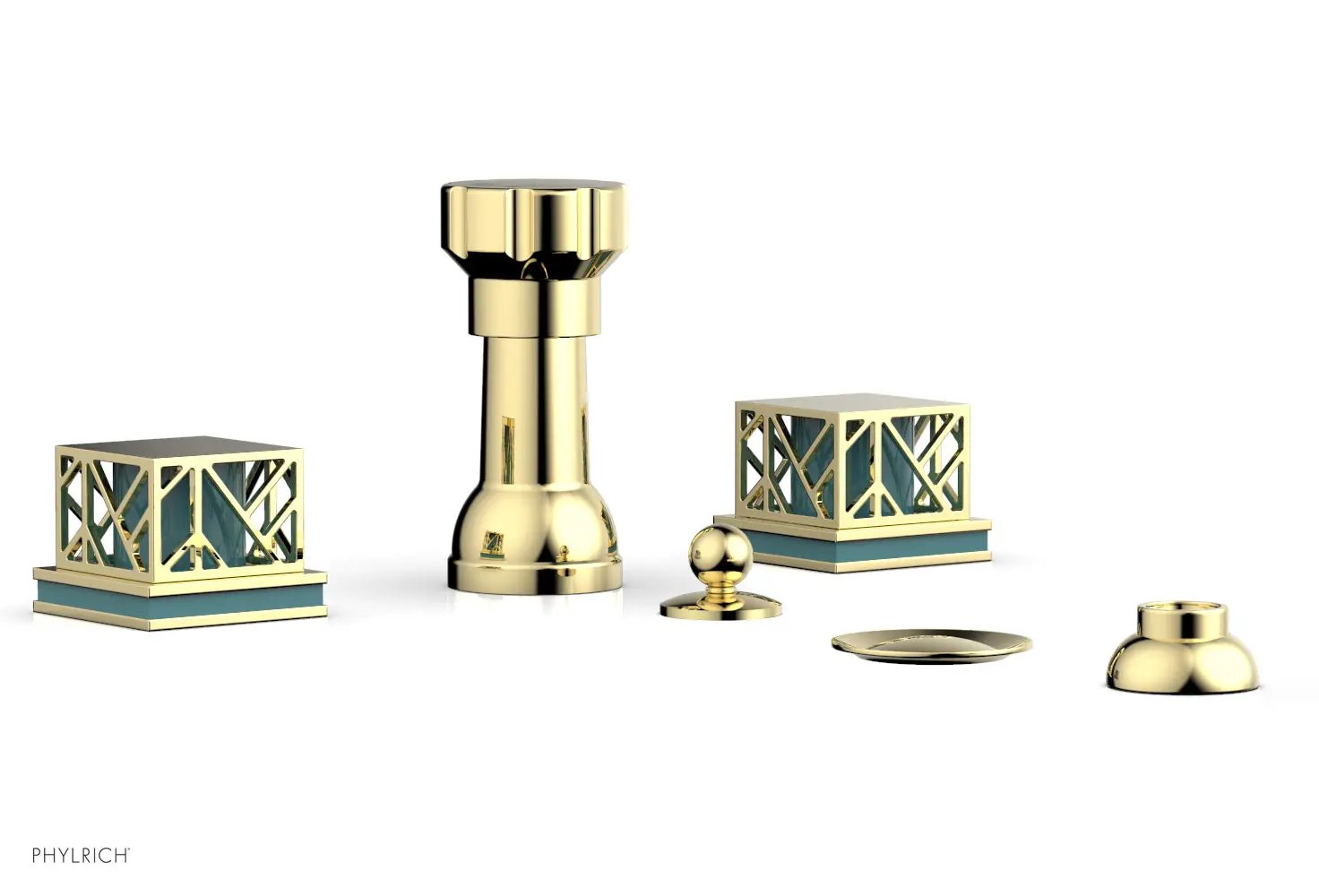 Phylrich JOLIE Four Hole Bidet Set - Square Handles with "Turquoise Accents" by Phylrich