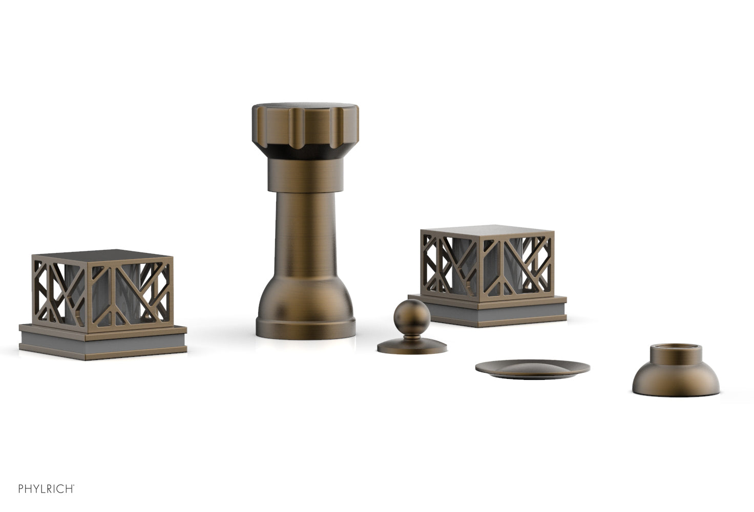 Phylrich JOLIE Four Hole Bidet Set - Square Handles with "White Accents"