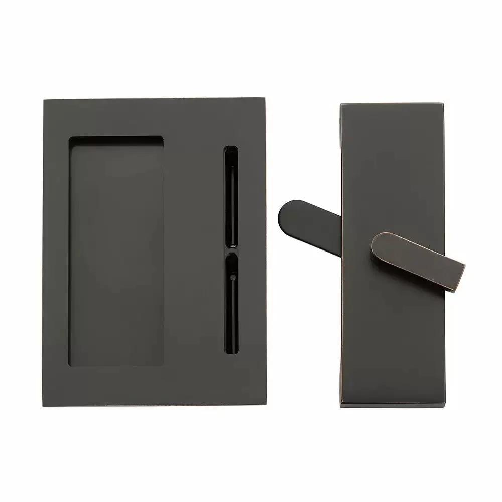 Emtek Modern Rectangular Barn Door Privacy Lock and Flush Pull with Integrated Strike by Emtek