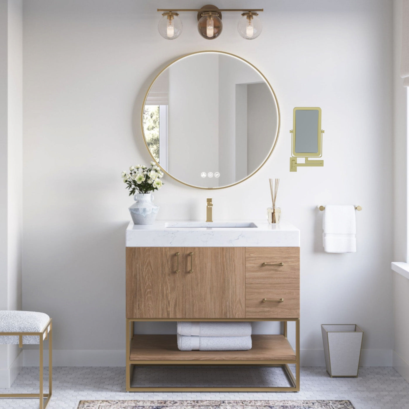 brushed brass makeup mirror