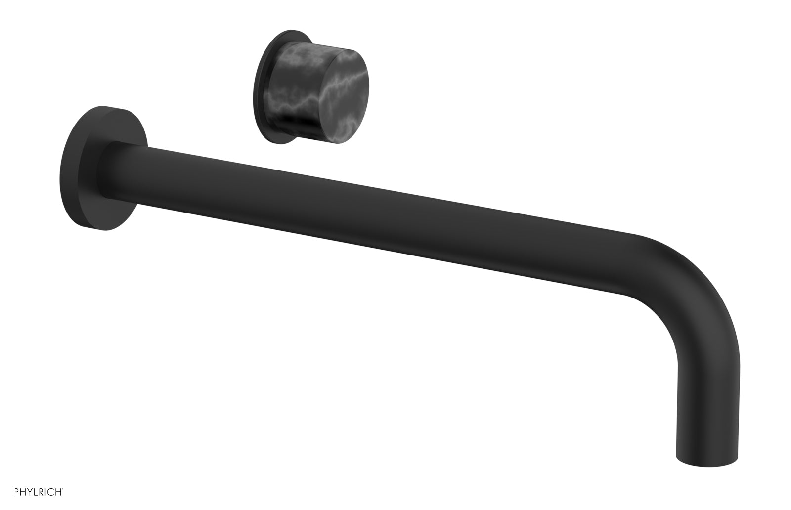 Phylrich Basic II 12" Single Handle Wall Lavatory Set - Black Marble Handle