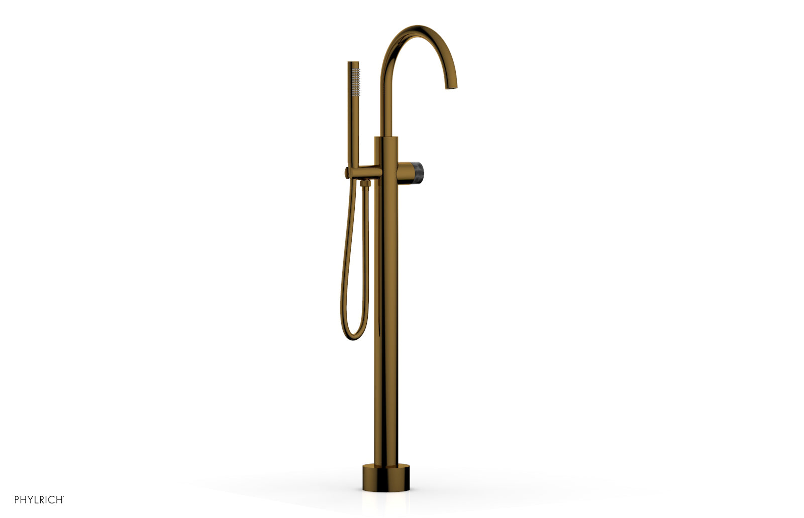 Phylrich BASIC II Tall Floor Mount Tub Filler - Marble Handle with Hand Shower