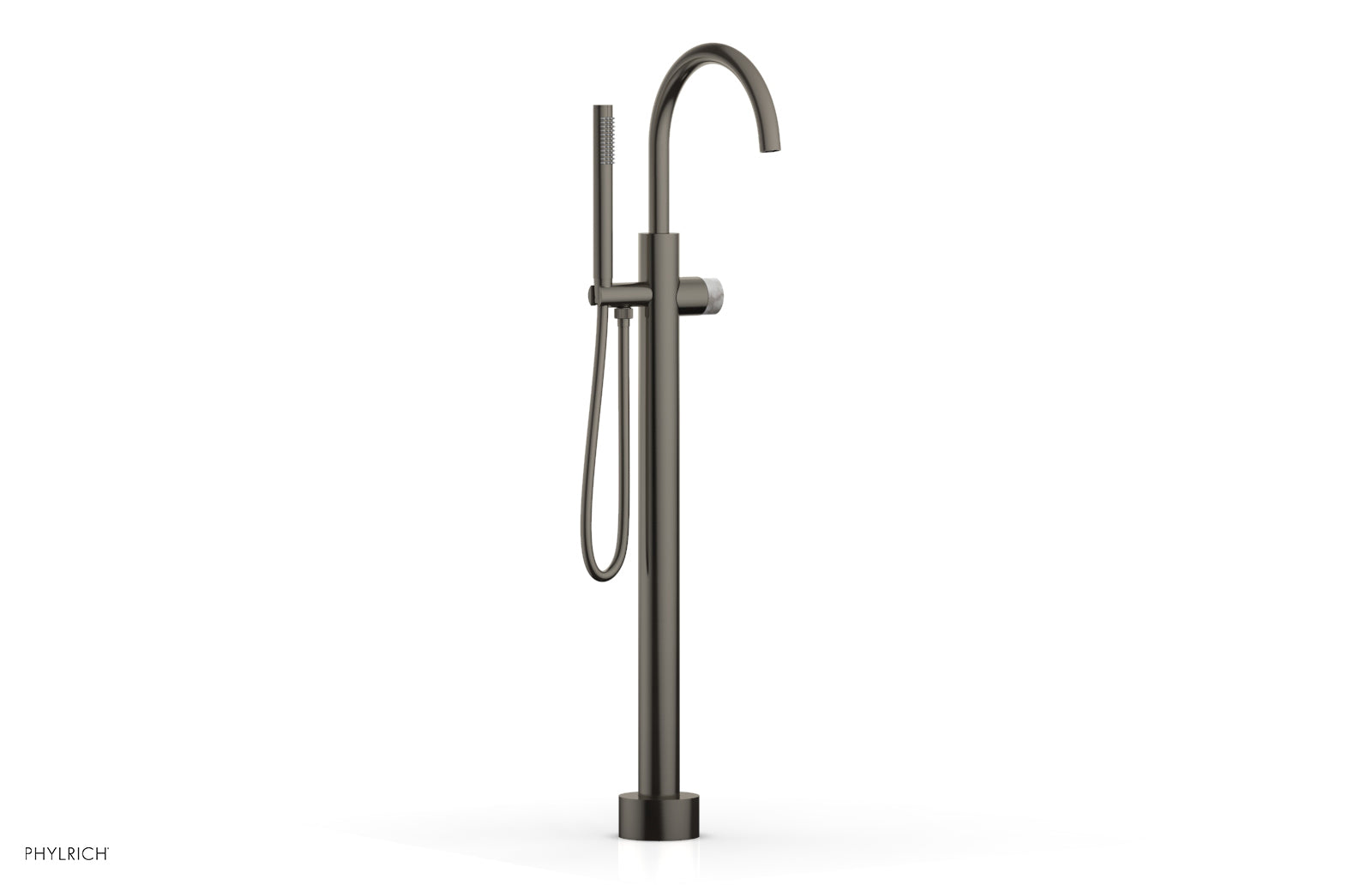 Phylrich BASIC II Tall Floor Mount Tub Filler - Marble Handle with Hand Shower