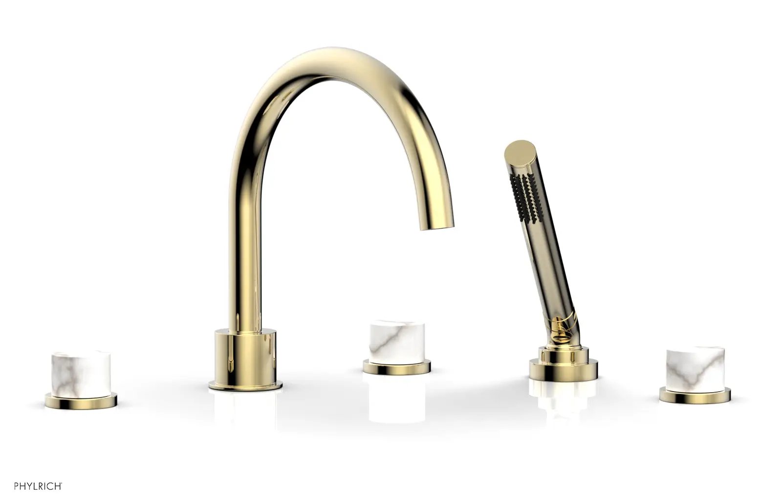 Phylrich BASIC II Deck Tub Set with Hand Shower - White Marble by Phylrich