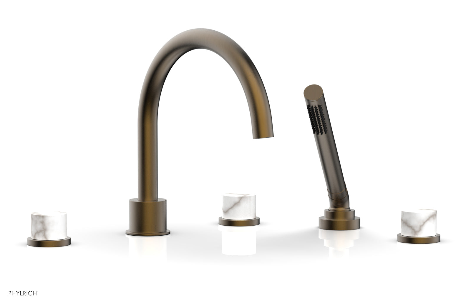 Phylrich BASIC II Deck Tub Set with Hand Shower - White Marble