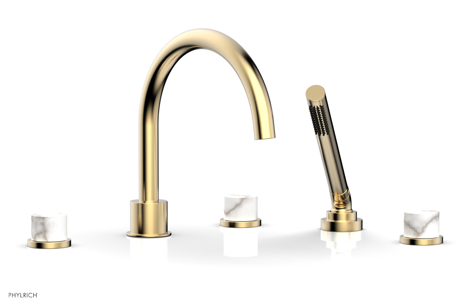 Phylrich BASIC II Deck Tub Set with Hand Shower - White Marble