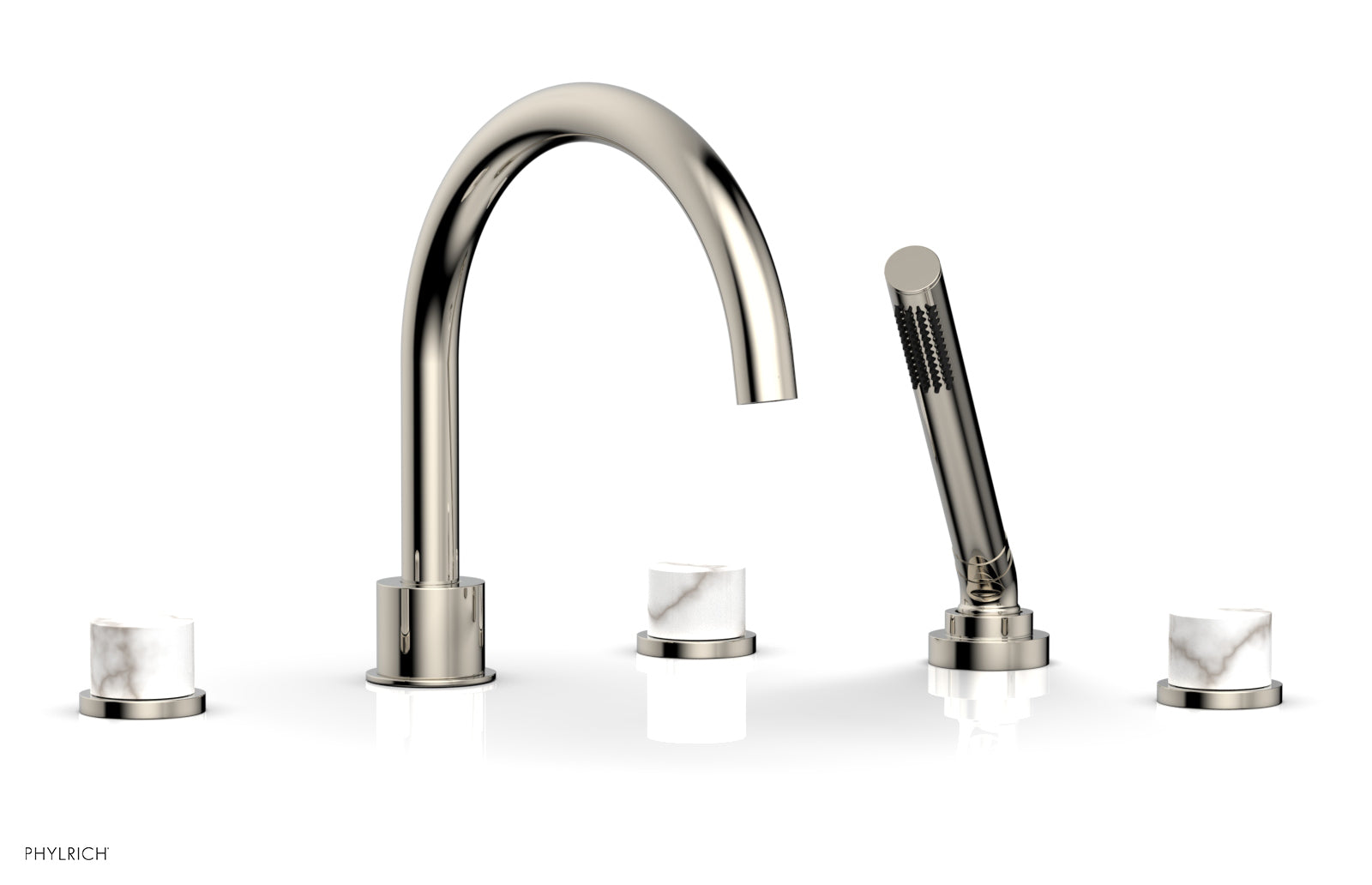 Phylrich BASIC II Deck Tub Set with Hand Shower - White Marble