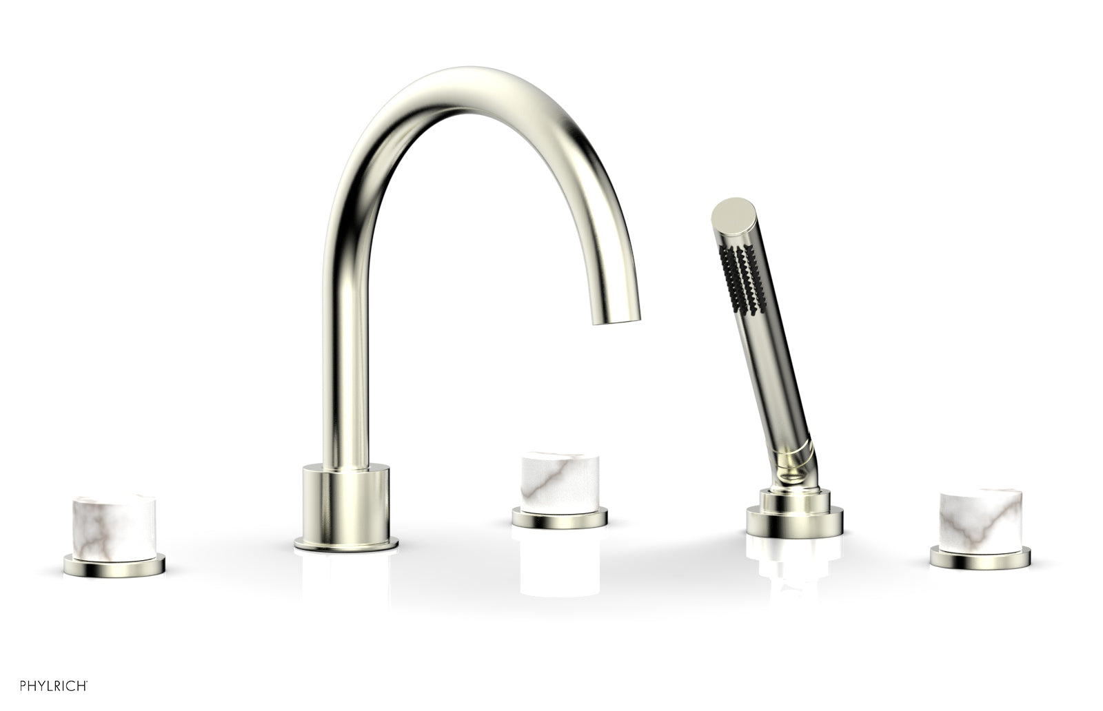 Phylrich BASIC II Deck Tub Set with Hand Shower - White Marble