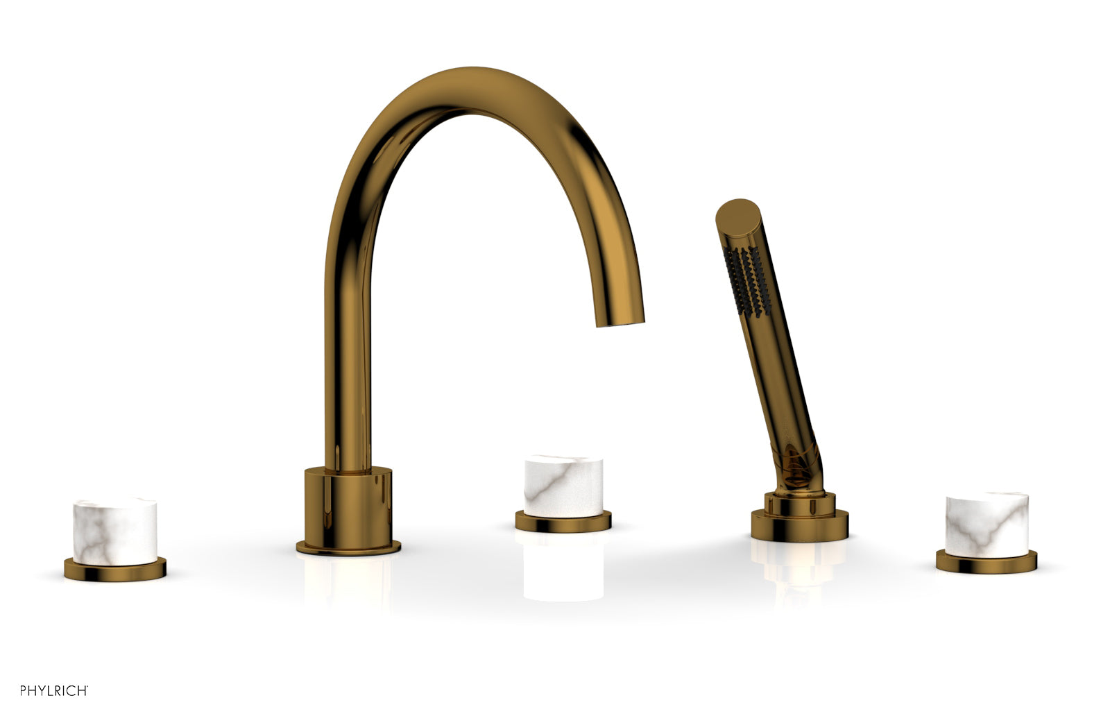 Phylrich BASIC II Deck Tub Set with Hand Shower - White Marble