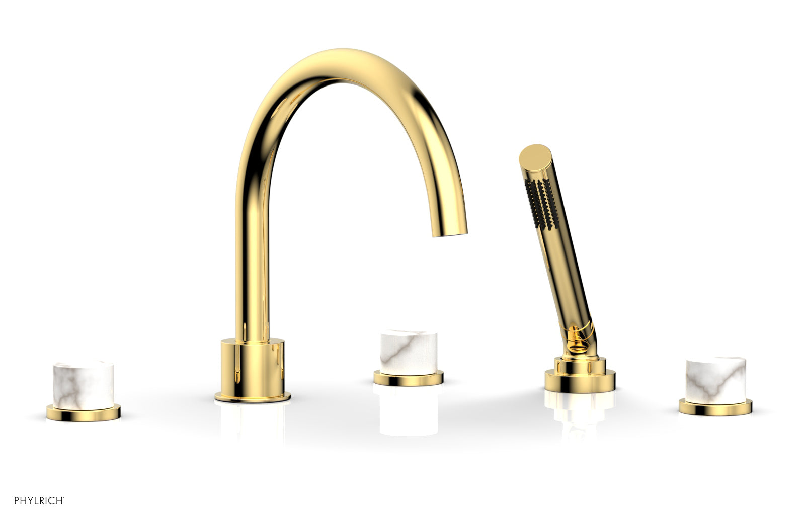 Phylrich BASIC II Deck Tub Set with Hand Shower - White Marble