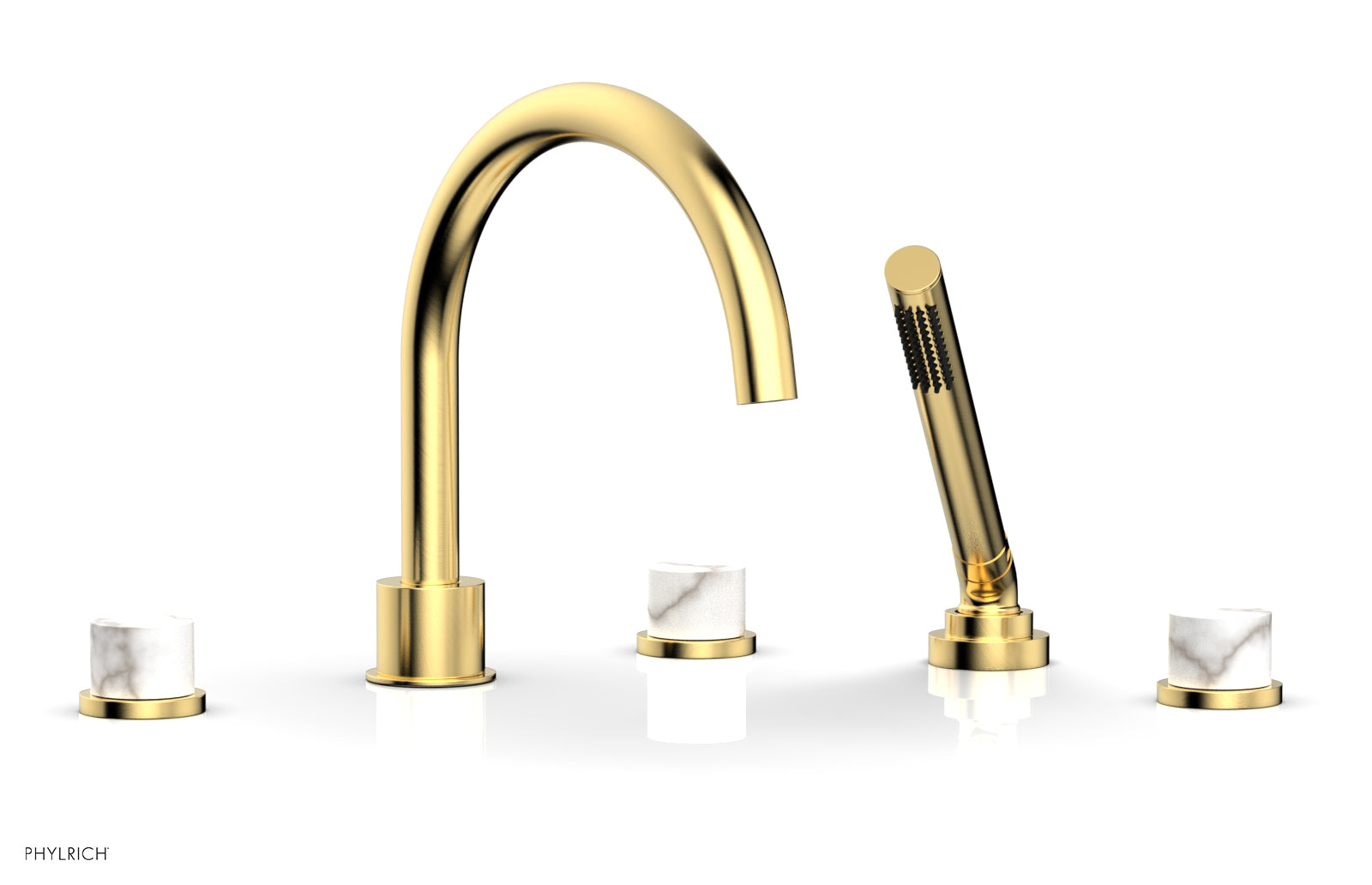 Phylrich BASIC II Deck Tub Set with Hand Shower - White Marble